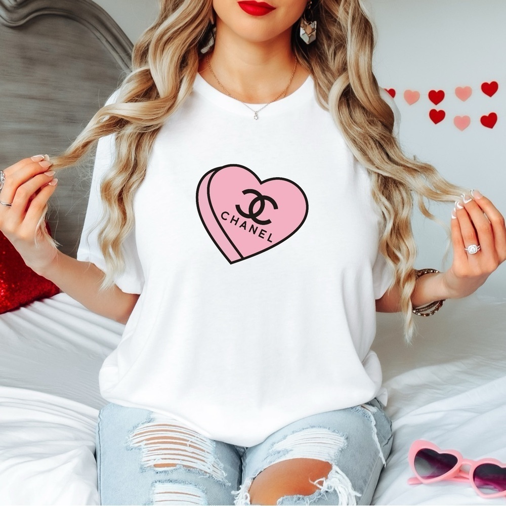 Boujee Trendy White and Pink Candy Heart Shirt Brunch Shirt
